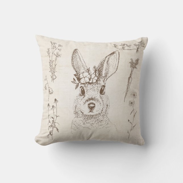 Coussin lapin et herbe vintages (Recto)