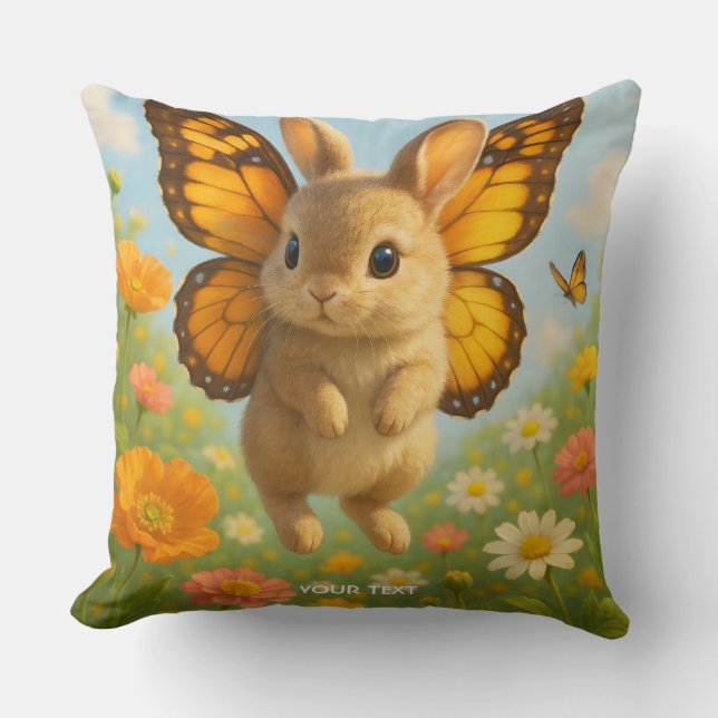 Coussin Lapin fantaisie mignon fleurs ailes (Recto)