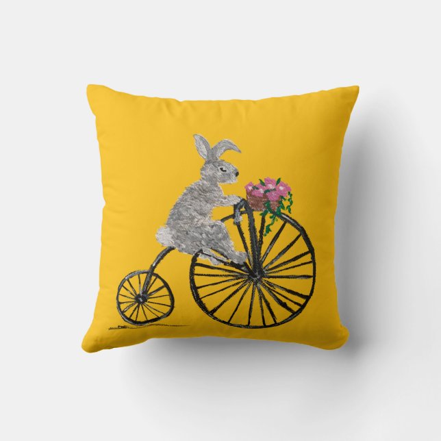 Coussin Lapin fantaisiste à vélo (Verso)