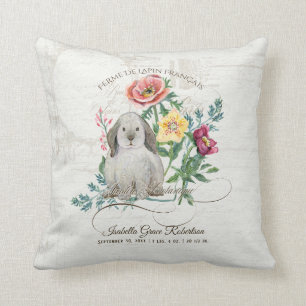Coussin Lapin floral de crèche nommée de stat de naissance