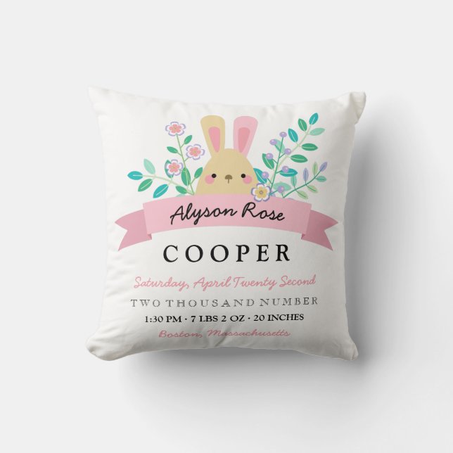 Coussin Lapin Jaune & Fleurs Jolies statistiques de naissa (Recto)