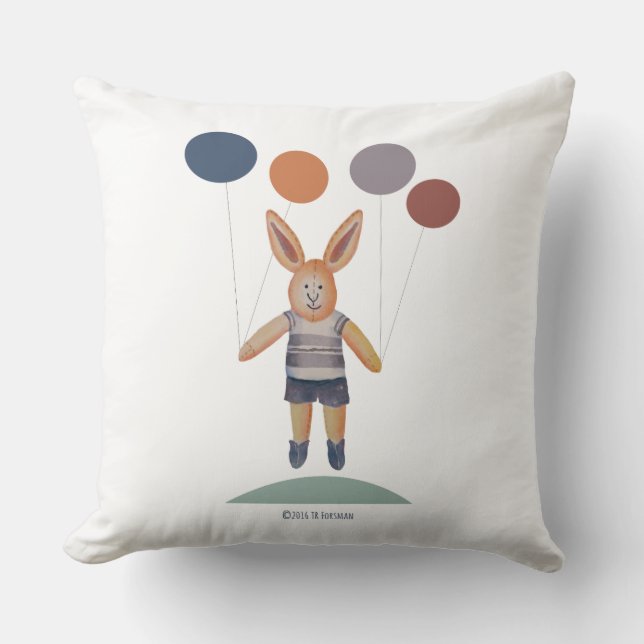 Coussin Lapin (jouet farci) garçon avec ballons (Recto)