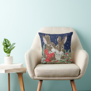 Coussin Lapin Lapin Lapin Neige Vacances Mignonne Peinture
