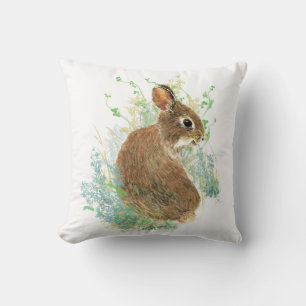 Coussin Lapin mignon, Aquarelle Nature, Faune