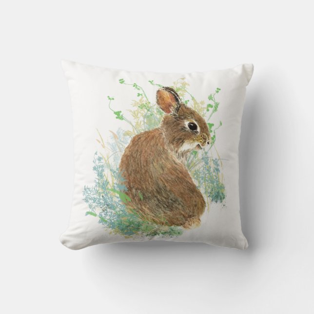 Coussin Lapin mignon, Aquarelle Nature, Faune (Recto)