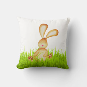 Coussin Lapin mignon au printemps d'herbe