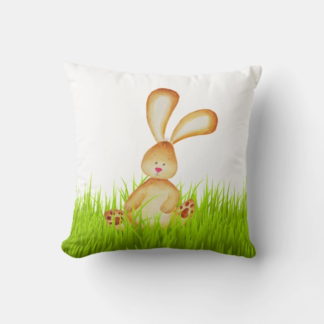 Coussin Lapin mignon au printemps d'herbe (Recto)