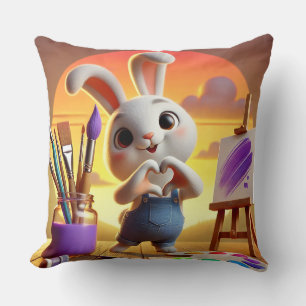 Coussin Lapin mignon avec fournitures de peinture au couch