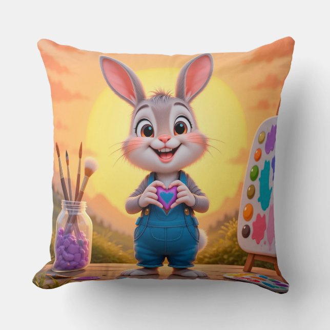 Coussin Lapin mignon avec fournitures de peinture au couch (Recto)