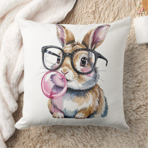 Coussin Lapin mignon avec lunettes et Bubblegum Design lap