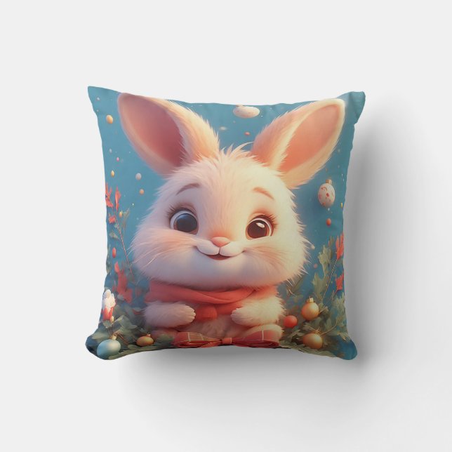 Coussin Lapin mignon entouré de décorations (Recto)