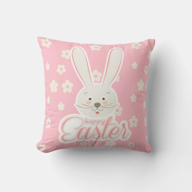 Coussin LAPIN MIGNON JOYEUX PÂQUES FÊTE Tendances (Recto)