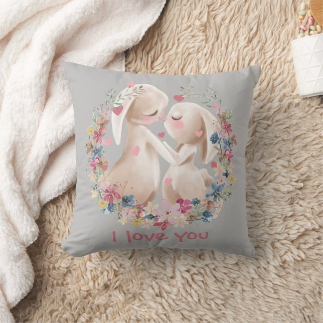 Coussin Lapin mignon lapin en Lote Floral Wreath (Couverture)