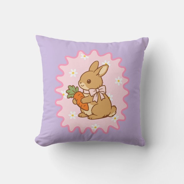 Coussin Lapin Mignon Violet Carotte & Marguerite  (Recto)