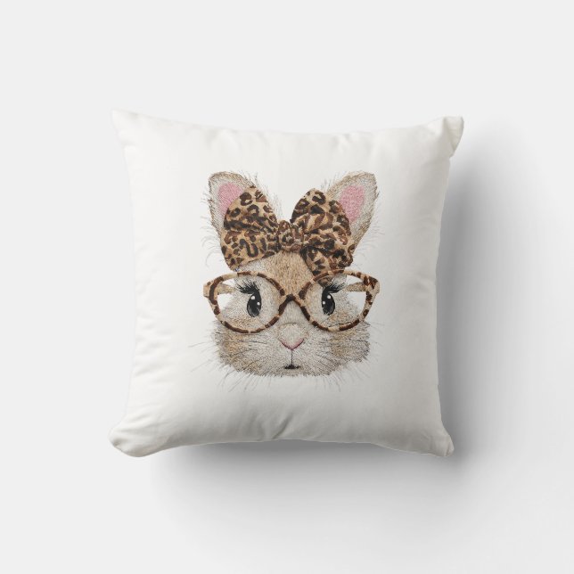 Coussin Lapin Mignon Visage Léopard Coquette Lunettes (Recto)