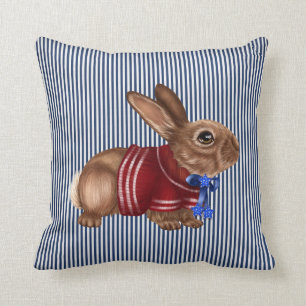 Coussin Lapin patriotique blanc et bleu rouge décoratif