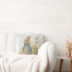 Coussin lapin pierre vintage avec fleurs