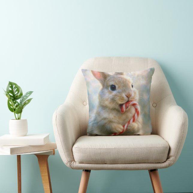 Coussin Lapin qui grignote un bâton de sucre d'orge (Chaise)