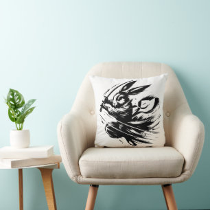 Coussin Lapin Samouraï Guerrier à l'Encre Noire