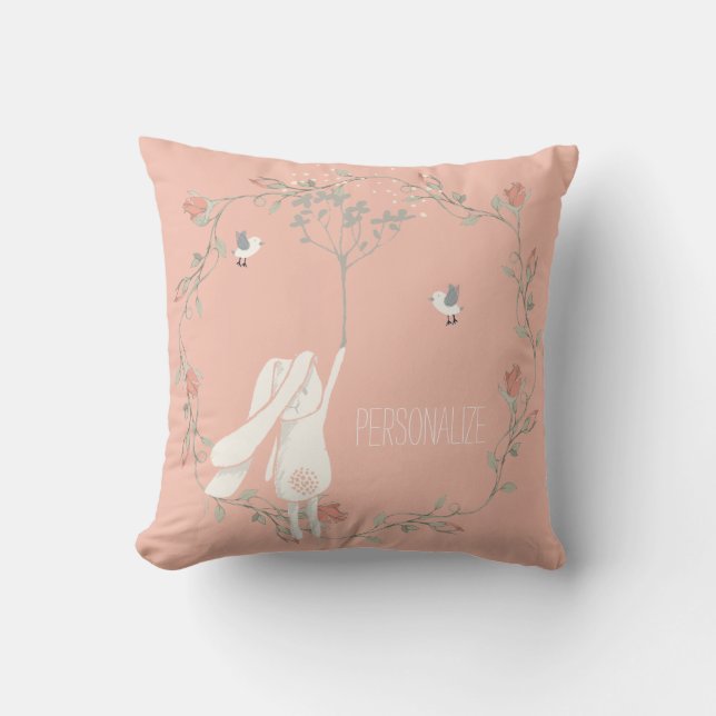 Coussin Lapin sur la guirlande florale de brise (Recto)
