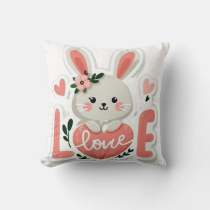 Coussin Lapin tenant un cœur