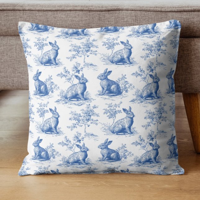 Coussin Lapin Toile Bleue Motif Lapin Vintage (Créateur téléchargé)