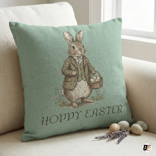 Coussin Lapin vintage Hoppy Pâques Vert Sauge Maison de ca