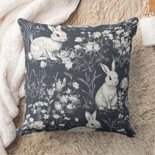 Coussin Lapin Vintage Motif Toile de Printemps Noir