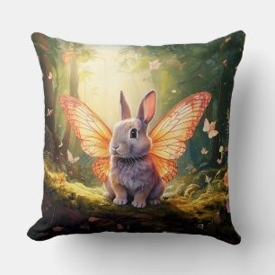 Coussin Lapin Whimsical dans une forêt enchantée