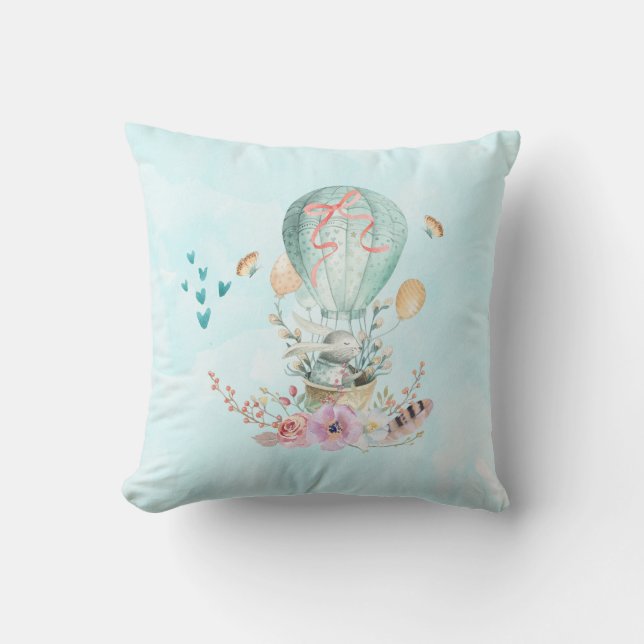 Coussin Lapin Whimsical Riding dans un ballon à air chaud (Recto)