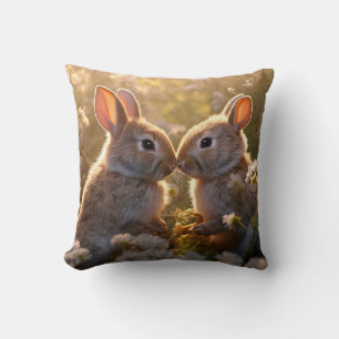 Coussin Lapins Adorables dans le Pré de Printemps Design