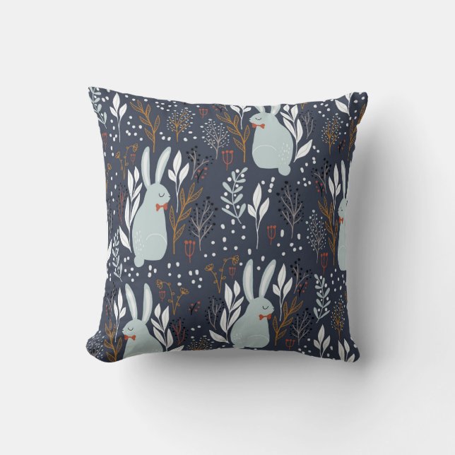 Coussin Lapins adorables : Forêt Motif sans couture (Recto)