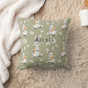 Coussin Lapins avec Carottes Fleurs Vertes Daisy Anniversa