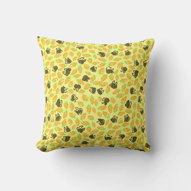 Coussin Lapins Bruns & Carottes Orange sur Pâques Solidago (Recto)