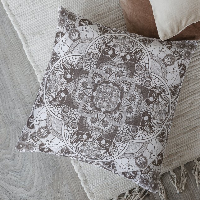 Coussin Lapins Bunny Mandala Choisissez votre couleur (Créateur téléchargé)