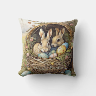 Coussin Lapins de Pâques en forêt