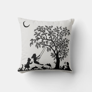 Coussin Lapins de style vintage à silhouette noire