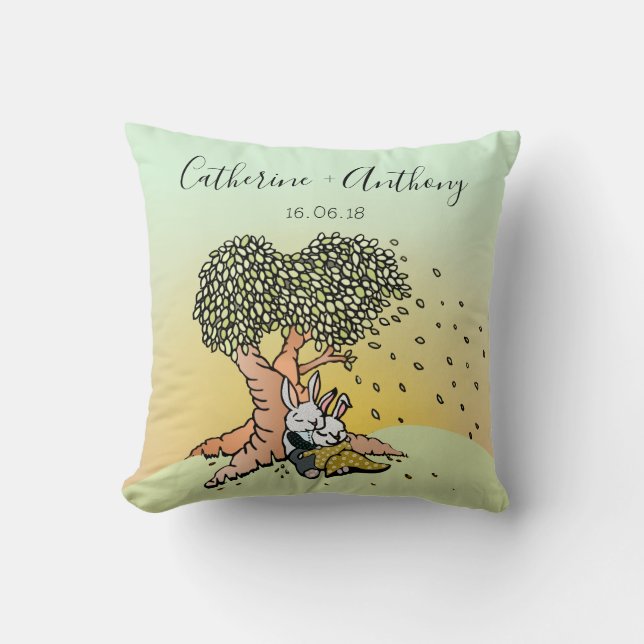 Coussin Lapins Mignons avec Noms Mariage/Anniversaire (Recto)