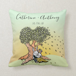 Coussin Lapins Mignons avec Noms Mariage/Anniversaire