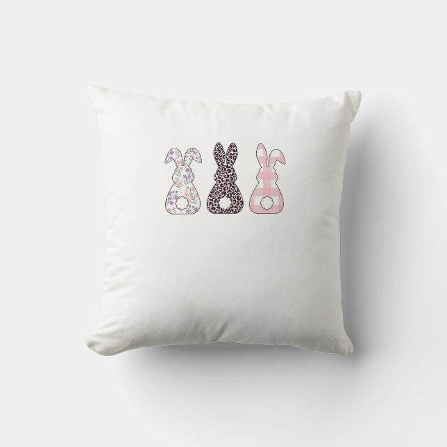 Coussin Lapins roses mignons Joyeuses Pâques Femmes Filles (Recto)