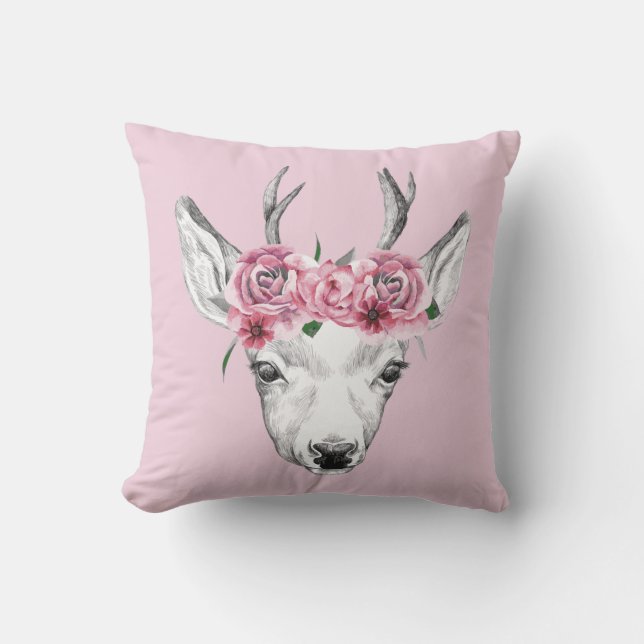Coussin L'aquarelle fleurit des cerfs communs (Recto)