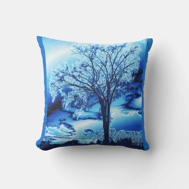 Coussin L'arbre dans l'oreiller à jet de glace bleu (Recto)
