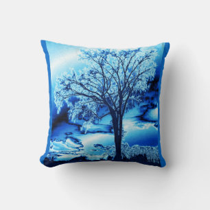 Coussin L'arbre dans l'oreiller à jet de glace bleu