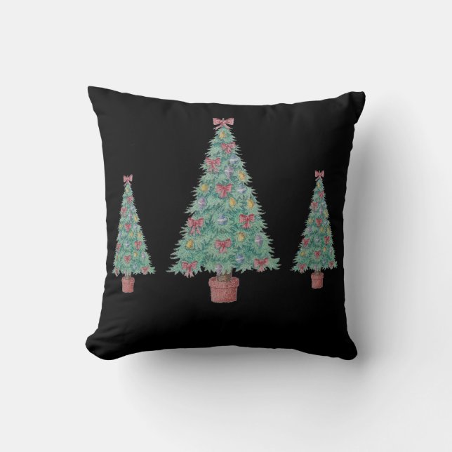 Coussin L'arbre de Noël avec le rouge de décorations (Recto)