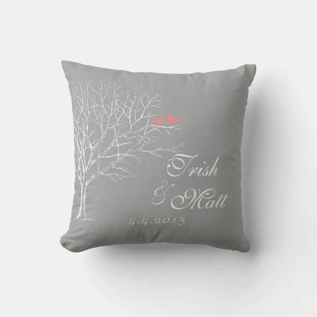 Coussin L'arbre s'est embranché les oiseaux de corail gris (Recto)