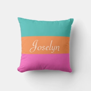 Coussin Large bande colorée avec nom Simple Minimaliste