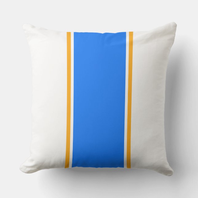 Coussin Large Bleu Bleu Orange Rayures De Course Sur Blanc (Recto)