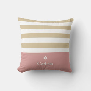 Coussin Large Tan Horizontal Stripes rose Nom et marguerit