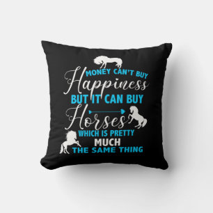 Coussin L'argent peut acheter des chevaux bleu