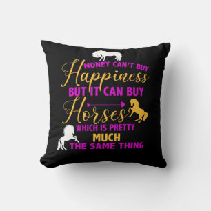Coussin L'argent peut acheter des chevaux violet jaune